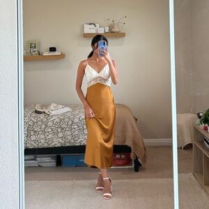 Abercrombie & Fitch White and Mustard Midi Dress